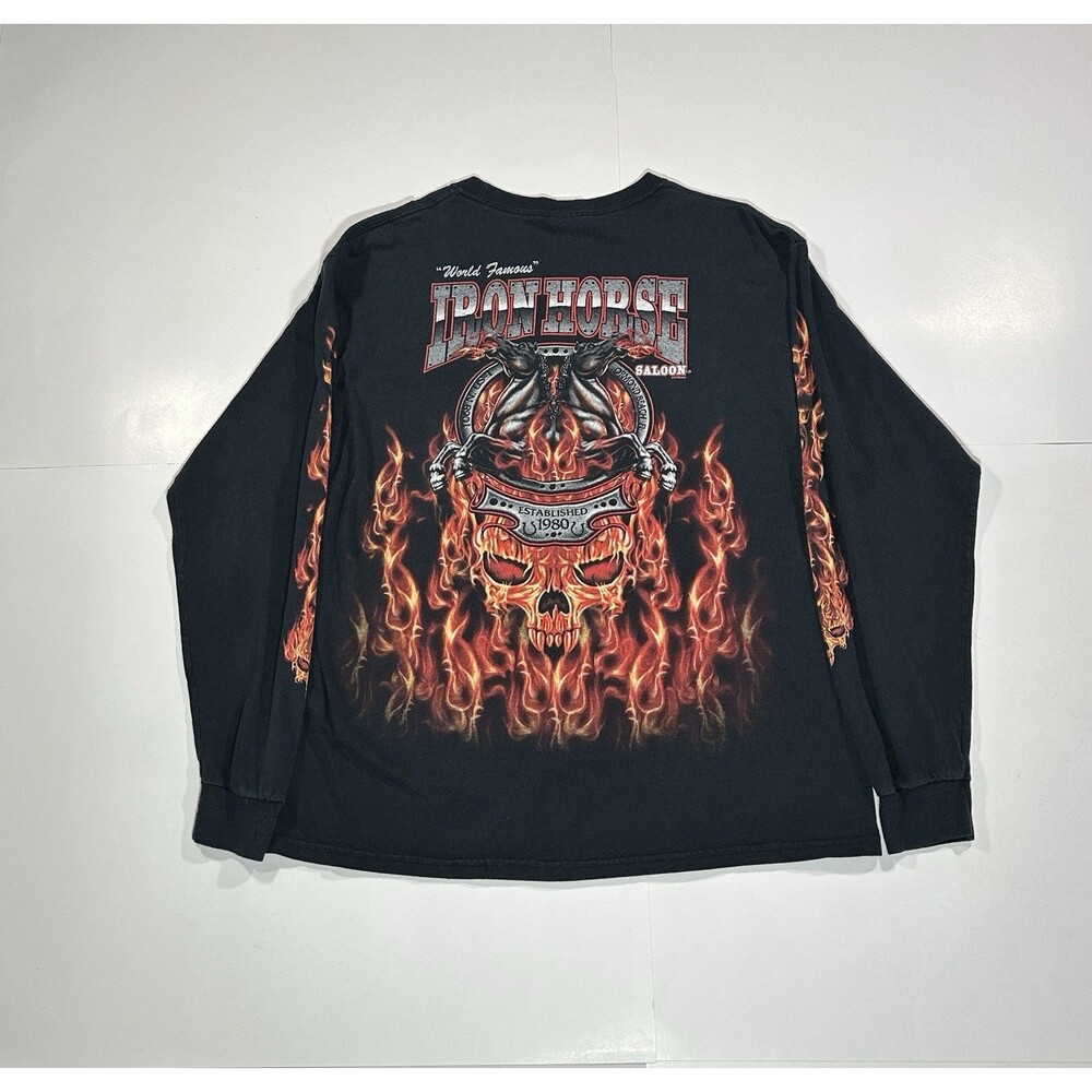 Vintage Iron Horse Saloon Bike Week 2008 Skull Flame Long Sleeve T-Shirt Men’s L - Picture 7 of 11